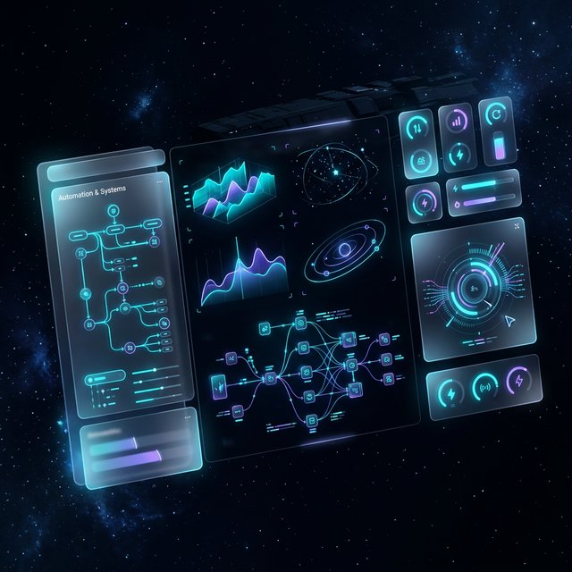 Futuristisches Dashboard für Workflow-Automatisierung und Unternehmensprozesse